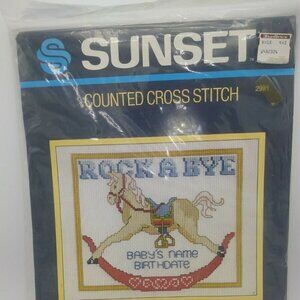 Vintage 1984 Sunset Counted Cross Stitch - Rock A Bye NEW-Sealed #2991 Yarn